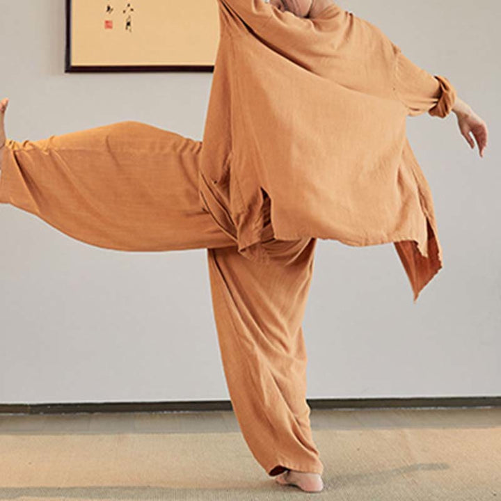 Buddha Stones Plain Long Sleeve Coat Jacket Top Pantaloni a gamba larga Zen Tai Chi Yoga Meditazione Abbigliamento - image 27