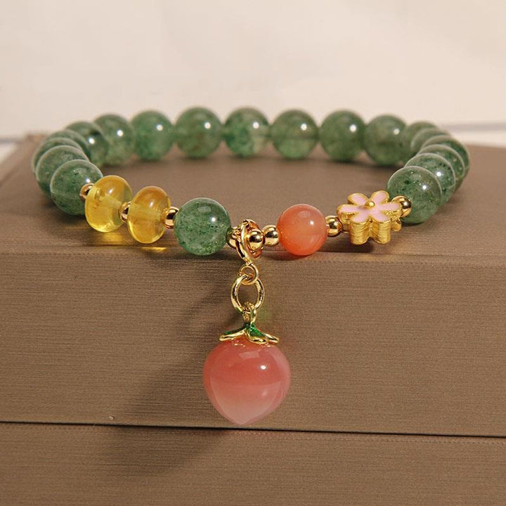 Braccialetto con ciondolo pesca amore quarzo fragola verde naturale Buddha Stones