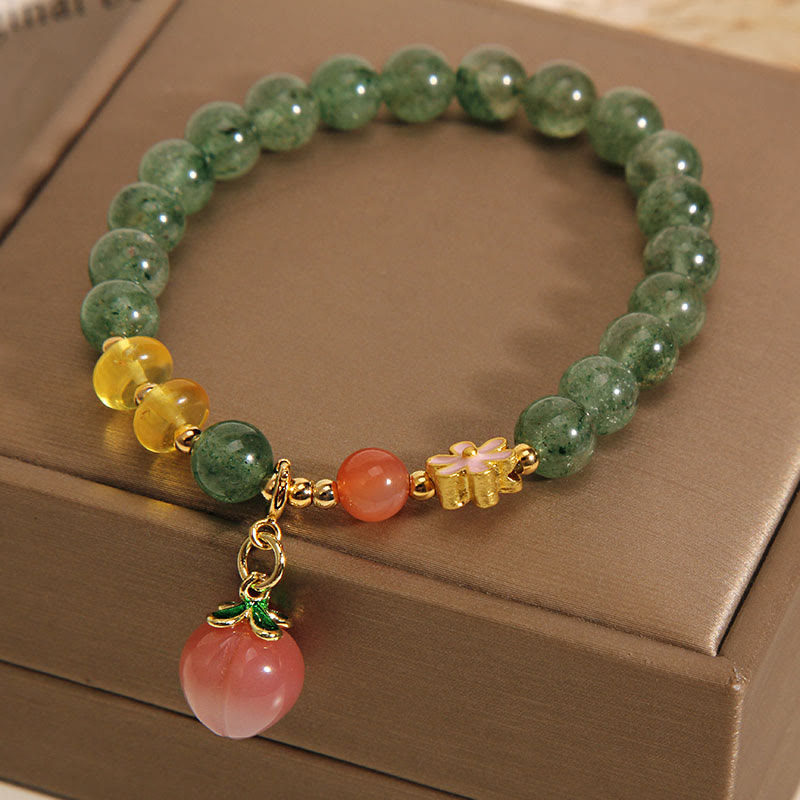 Braccialetto con ciondolo pesca amore quarzo fragola verde naturale Buddha Stones