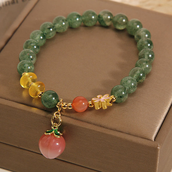 Braccialetto con ciondolo pesca amore quarzo fragola verde naturale Buddha Stones