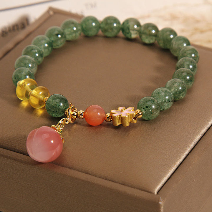 Braccialetto con ciondolo pesca amore quarzo fragola verde naturale Buddha Stones