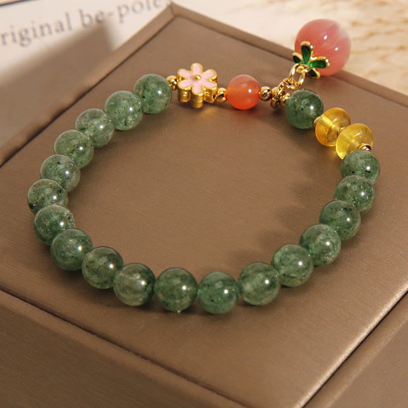 Braccialetto con ciondolo pesca amore quarzo fragola verde naturale Buddha Stones