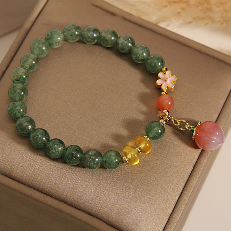 Braccialetto con ciondolo pesca amore quarzo fragola verde naturale Buddha Stones