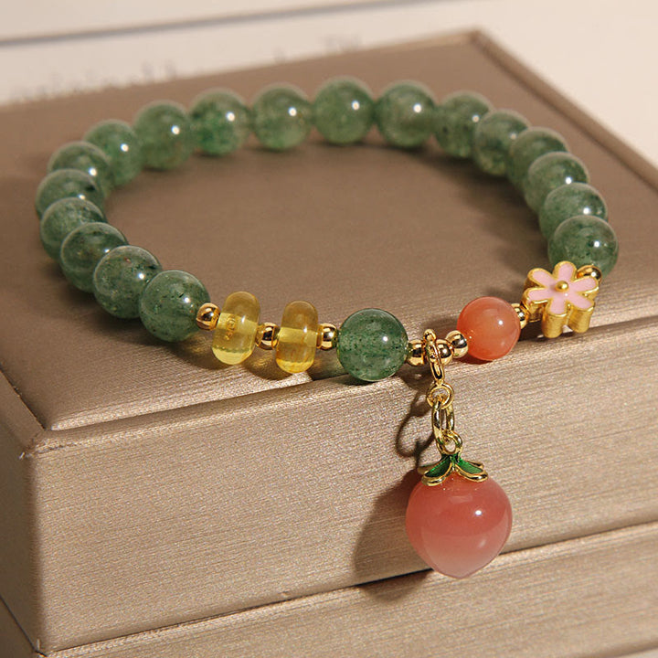 Braccialetto con ciondolo pesca amore quarzo fragola verde naturale Buddha Stones