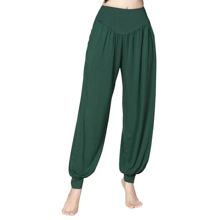 Pantaloni harem a vita alta con tasche, in modal tinta unita, per yoga e danza, Buddha Stones - image 14