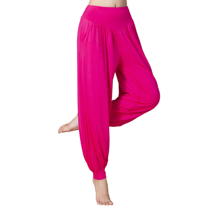 Pantaloni harem a vita alta con tasche, in modal tinta unita, per yoga e danza, Buddha Stones - image 17