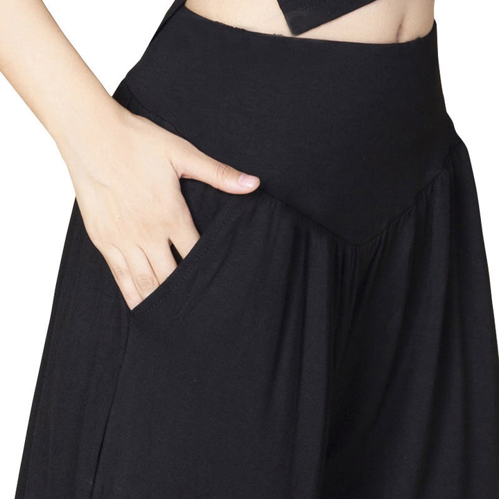 Pantaloni harem a vita alta con tasche, in modal tinta unita, per yoga e danza, Buddha Stones - image 10