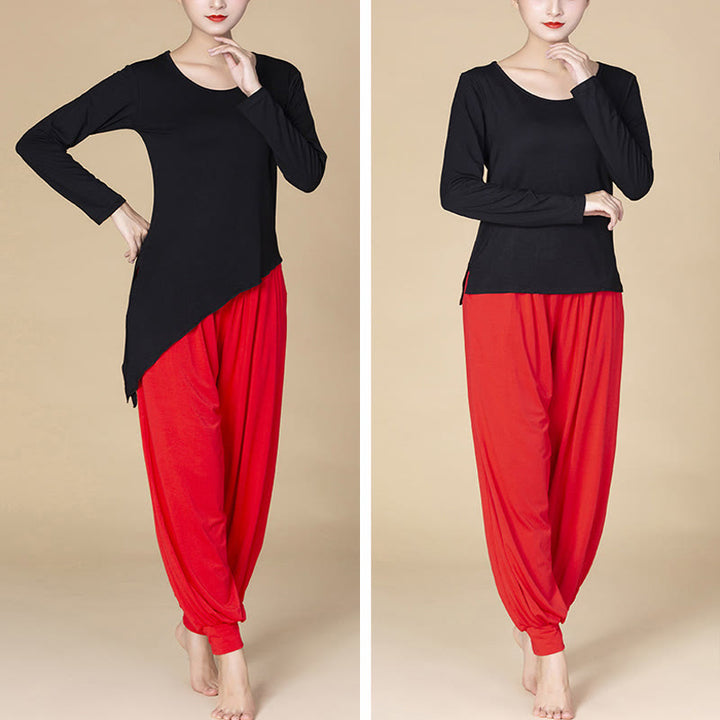 Pantaloni harem a vita alta con tasche, in modal tinta unita, per yoga e danza, Buddha Stones - image 6