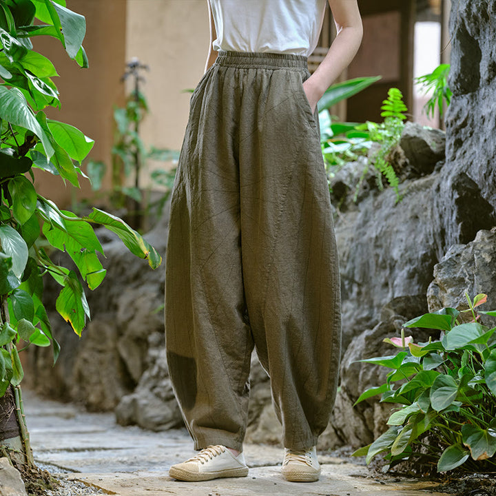 Pantaloni harem yoga larghi tinta unita con tasche Buddha Stones - image 33