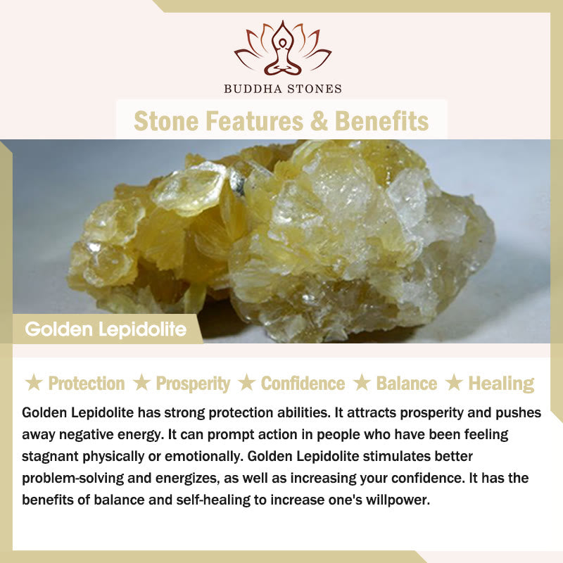 Braccialetto di protezione e prosperità in lepidolite dorata naturale Buddha Stones