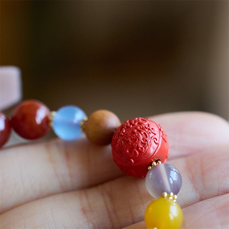 Buddha Stones Agata rossa naturale Talismano della pace Fu Carattere Drago Coda Braccialetto con ciondolo di fiducia