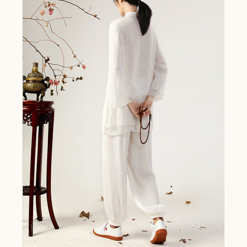 Buddha Stones 2 pezzi manica lunga rana-bottone meditazione preghiera zen pratica Tai Chi uniforme abbigliamento donna set