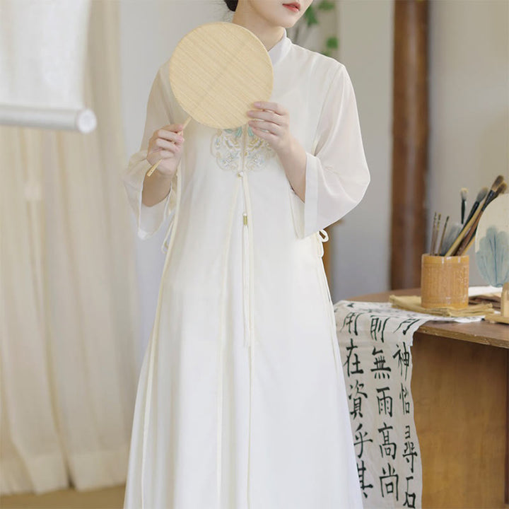 Buddha Stones Ricamo Chiffon Cheongsam Midi Vestito Pantaloni Gamba Larga Meditazione Zen Pratica Abbigliamento - image 2