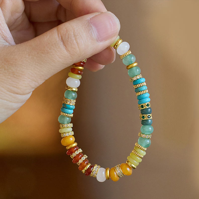 Bracciale Buddha Stones Natural Red Agate Jade Rainbow Confidence