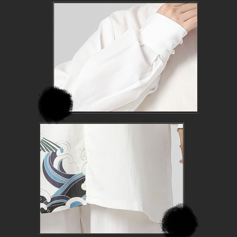 Set di abbigliamento per la pratica Buddha Stones White Crane Sea Cotton Linen Meditazione Preghiera Spirituale Zen Tai Chi Qigong