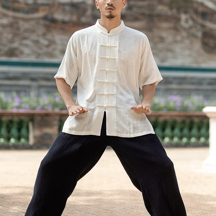 Buddha Stones Colore Solido Rana-Bottone Meditazione Preghiera Spirituale Zen Tai Chi Qigong Pratica Unisex Abbigliamento Set