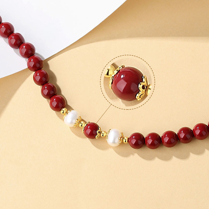 Buddha Stones 925 Sterling Silver Natural Cinnabar Pearl Blessing Collana Ciondolo Bracciale Orecchini Gioielli Set - image 5