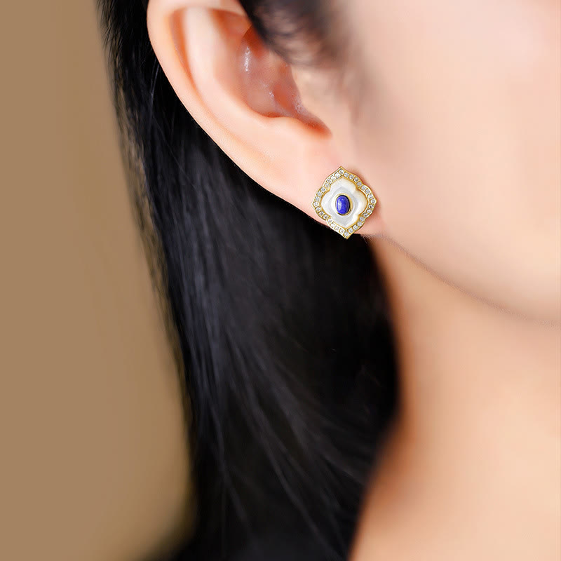 Buddha Stones 925 Sterling Silver Tridacna Pietra Lazurite Prismatico Design Benedizione Orecchini Collana Ciondolo Gioielli Set - image 9