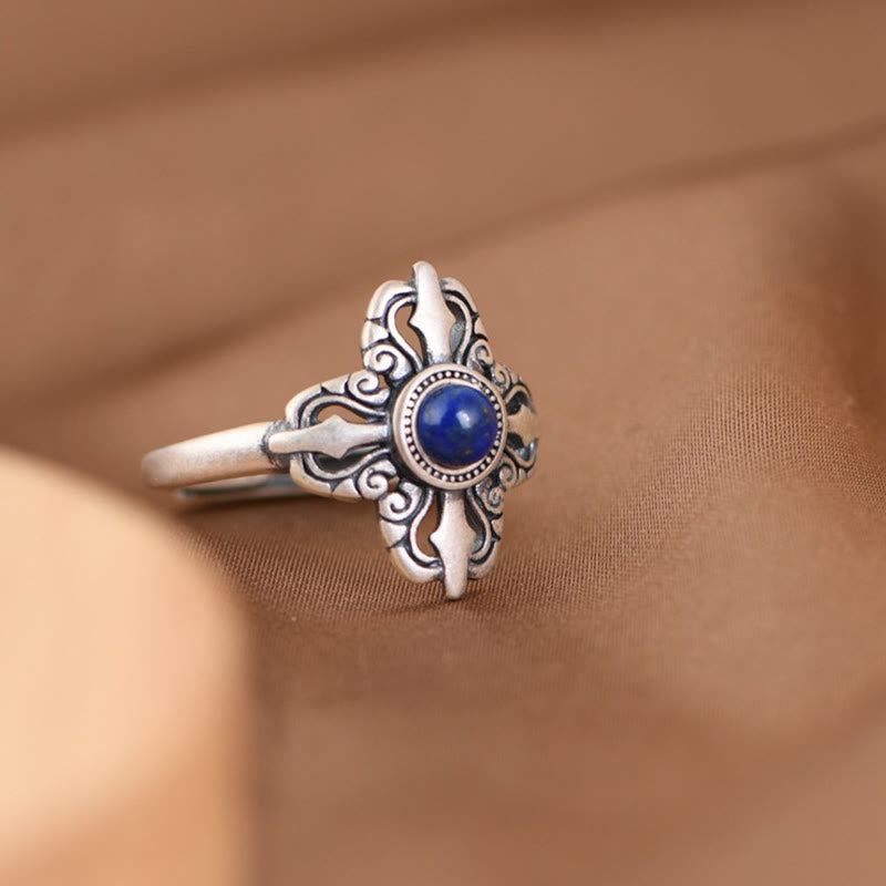 Buddha Stones Tibet 925 Sterling Silver Lazurite Naturale Anello Regolabile Positivo - image 3