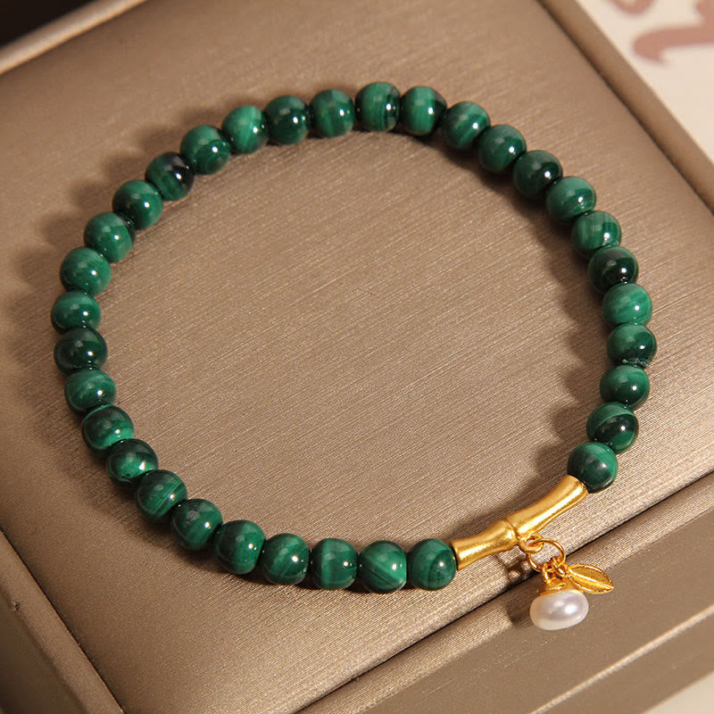 Bracciale anti-ansia in bambù portafortuna con perle di malachite naturale Buddha Stones
