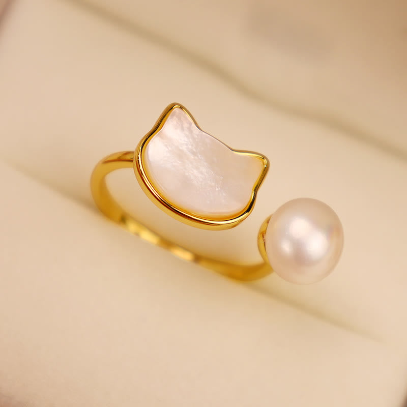 Buddha Stones Perla naturale Rame Gatto Guarigione Collana Ciondolo Orecchini - Anello bianco (regolabile) - image 9