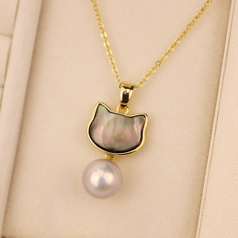 Buddha Stones Perla naturale Rame Gatto Guarigione Collana Ciondolo Orecchini - Collana nera (lunghezza collana: 40 cm) - image 5