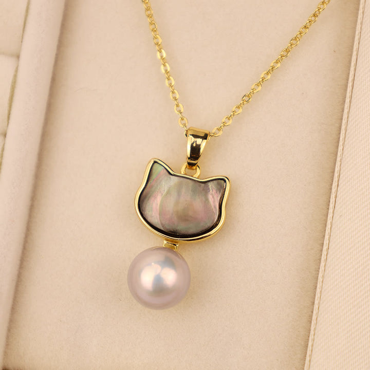 Buddha Stones Perla naturale Rame Gatto Guarigione Collana Ciondolo Orecchini - Collana nera (lunghezza collana: 40 cm) - image 5