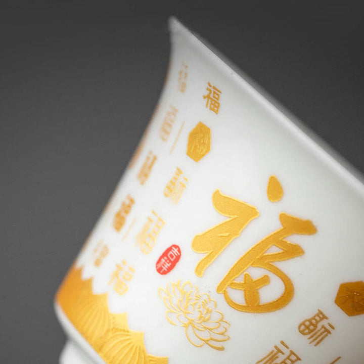 Buddha Stones Sutra del cuore buddista Piccolo carattere Fu Tazza da tè in ceramica Gaiwan Tazza da tè Kung Fu e piattino con coperchio