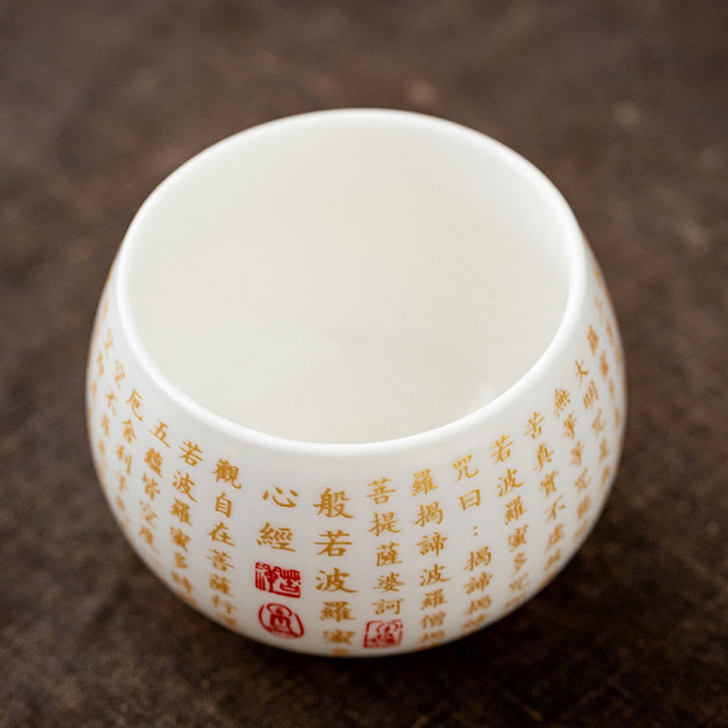 Buddha Stones Sutra del cuore buddista Piccolo carattere Fu Tazza da tè in ceramica Gaiwan Tazza da tè Kung Fu e piattino con coperchio