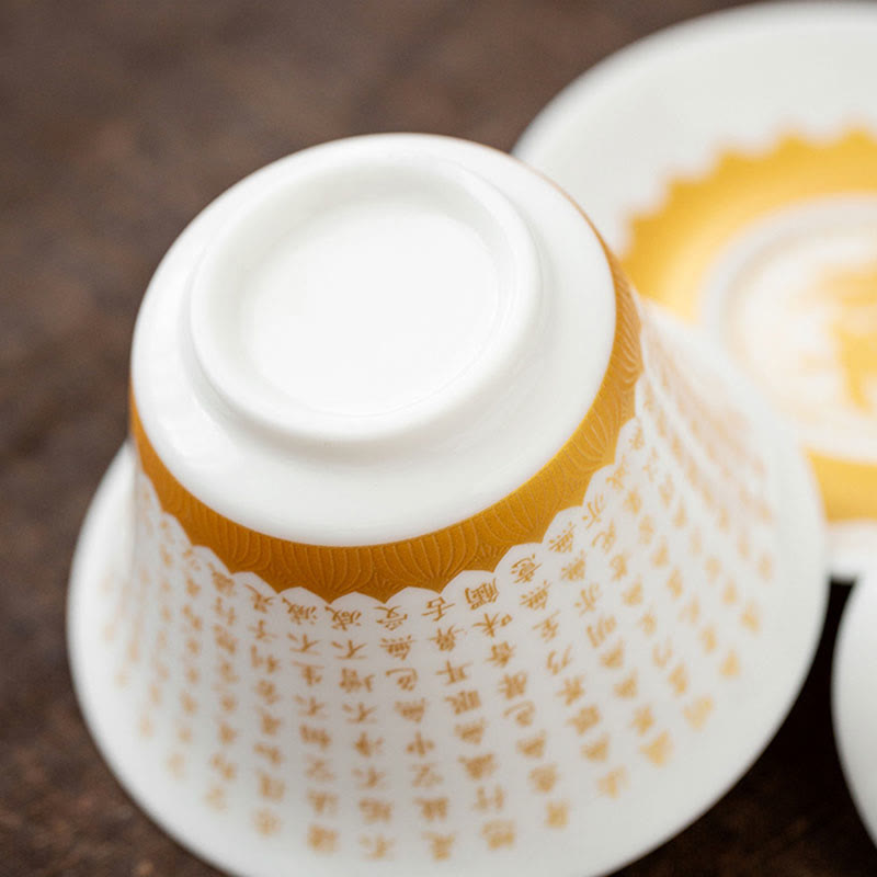 Buddha Stones Sutra del cuore buddista Piccolo carattere Fu Tazza da tè in ceramica Gaiwan Tazza da tè Kung Fu e piattino con coperchio