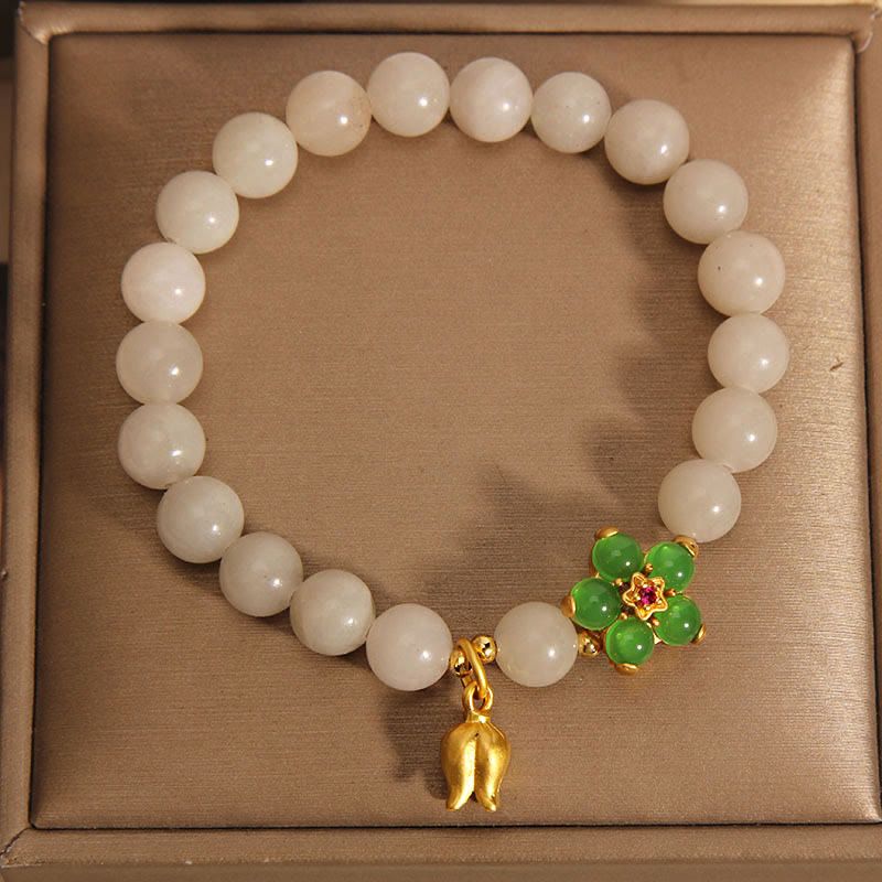 Braccialetto portafortuna con fiore di giada verde naturale Buddha Stones Mughetto