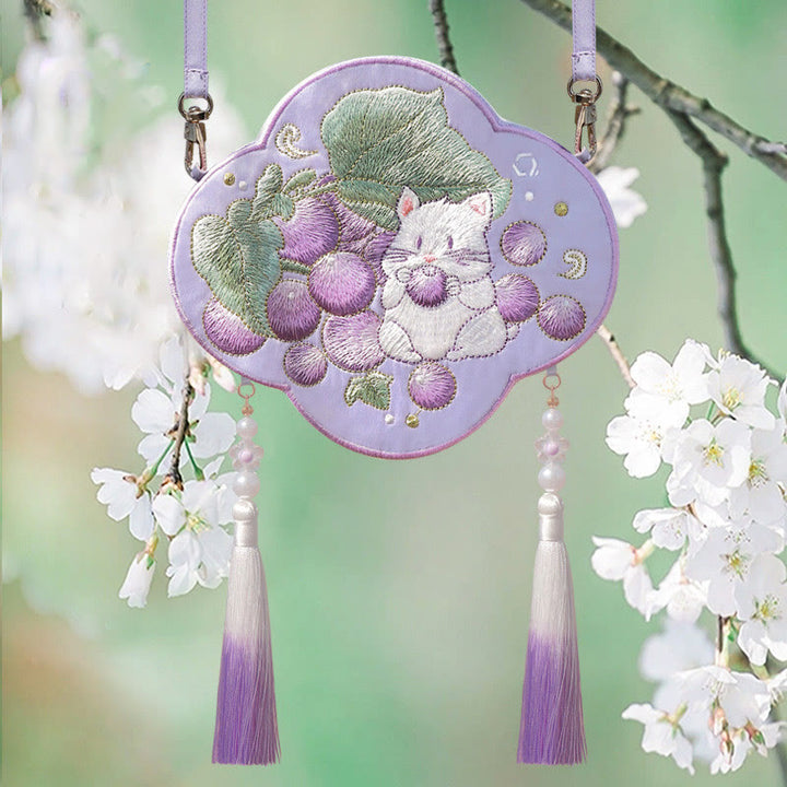 Buddha Stones Ricamo Panda Fortunato Gatto Shiba Inu Cervo Coniglio Volpe Fiore Animale Carino Borsa Hanfu Borsa A Tracolla Borsa A Tracolla