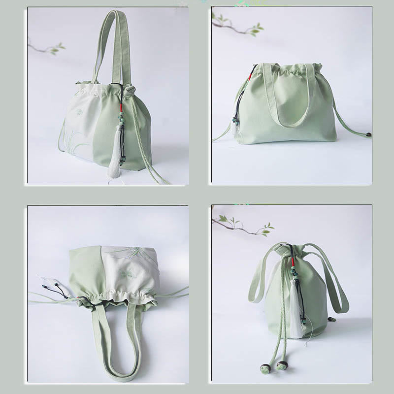 Borsa a tracolla in tela Buddha Stones, fiori di erba ricamati, fiori di ciliegio, borsa a tracolla