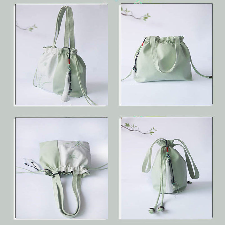 Borsa a tracolla in tela Buddha Stones, fiori di erba ricamati, fiori di ciliegio, borsa a tracolla