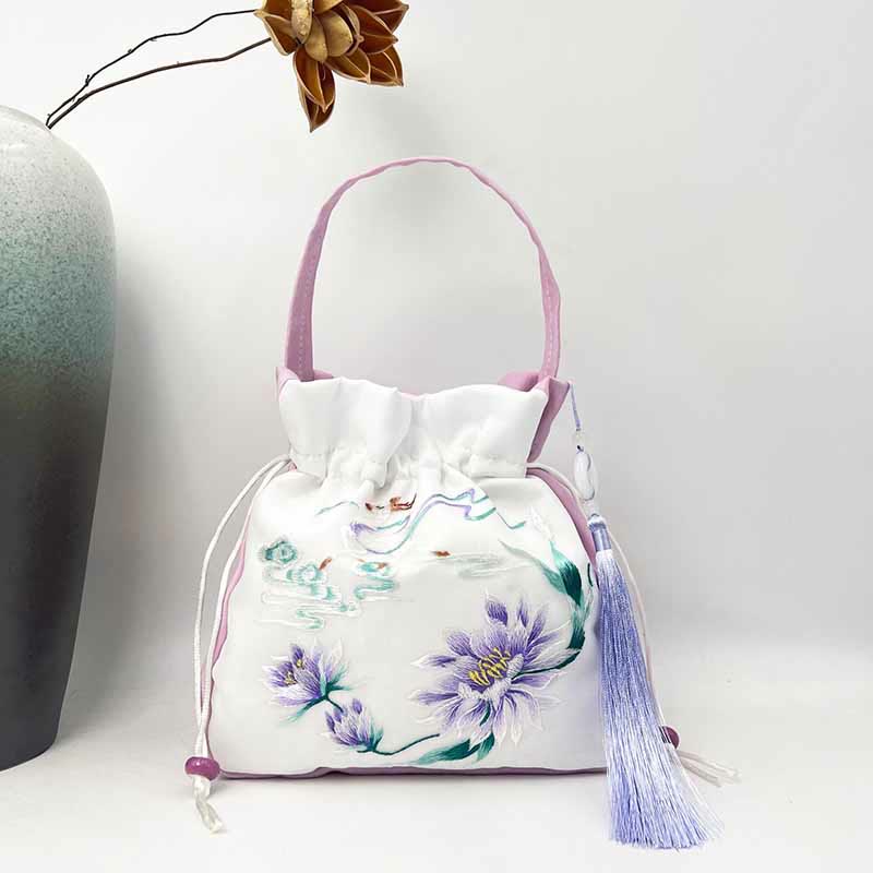 Buddha Stones Suzhou Ricamo Coniglio Loto Epiphyllum Peonia Magnolia Tote Borsa a tracolla Borsa a tracolla Borsa a mano