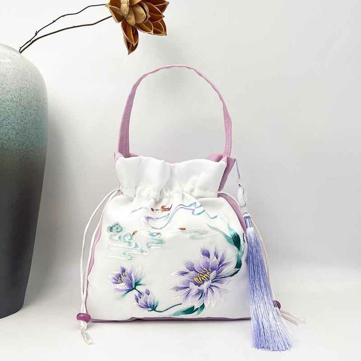 Buddha Stones Suzhou Ricamo Coniglio Loto Epiphyllum Peonia Magnolia Tote Borsa a tracolla Borsa a tracolla Borsa a mano