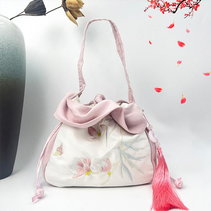Buddha Stones Suzhou Ricamo Camelia Magnolia Peonia Loto Seta Tote Borsa a Tracolla Borsa a Tracolla Borsa a Mano