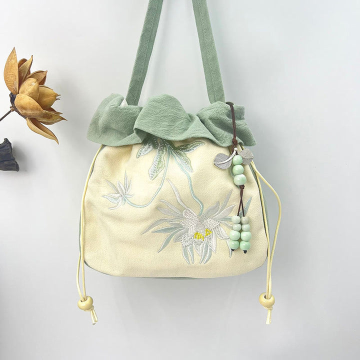 Buddha Stones Suzhou Ricamo Lotus Epiphyllum Magnolia Cotone Lino Tote Borsa A Tracolla Borsa A Mano
