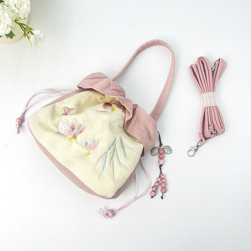 Buddha Stones Suzhou Ricamo Lotus Epiphyllum Magnolia Cotone Lino Tote Borsa A Tracolla Borsa A Mano