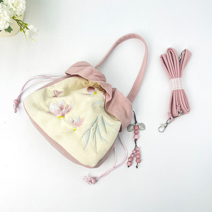 Buddha Stones Suzhou Ricamo Lotus Epiphyllum Magnolia Cotone Lino Tote Borsa A Tracolla Borsa A Mano