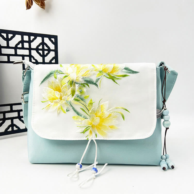 Buddha Stones Ricamato Camelia Epiphyllum Gardenia Sakura Fiori Borsa a Tracolla Borsa a Tracolla Borsa per Cellulare