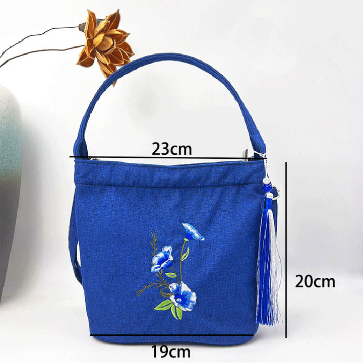 Buddha Stones Ricamo Glicine Prugna Loto Ciliegio Fiore Cotone Lino Tela Tote Borsa A Tracolla Borsa A Mano