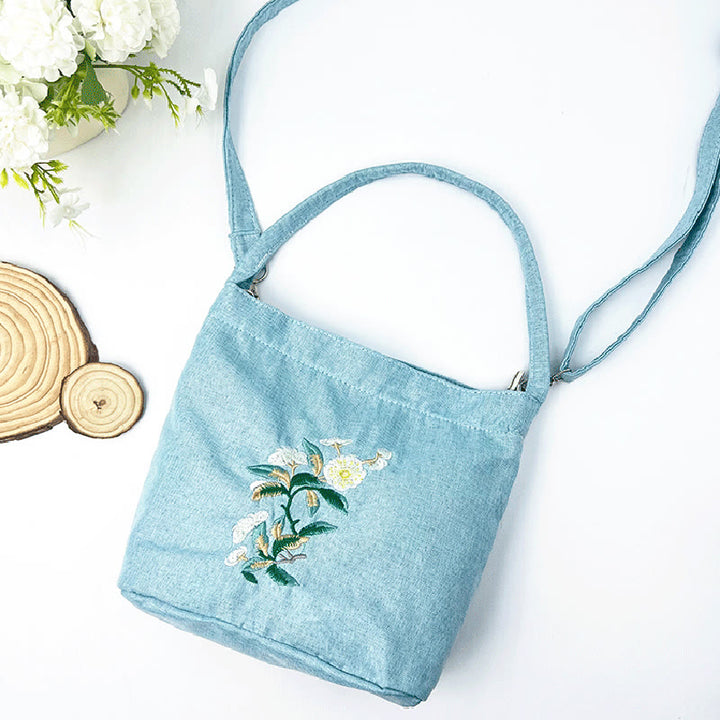 Buddha Stones Ricamo Glicine Prugna Loto Ciliegio Fiore Cotone Lino Tela Tote Borsa A Tracolla Borsa A Mano