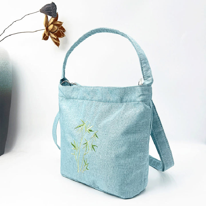 Buddha Stones Ricamo Glicine Prugna Loto Ciliegio Fiore Cotone Lino Tela Tote Borsa A Tracolla Borsa A Mano