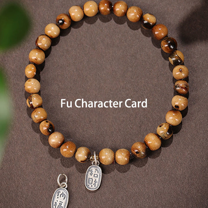 Buddha Stones 925 Sterling Silver Natural Golden Sea Willow Zakiram Dea della Ricchezza Fortuna Fu Carattere Braccialetto di Successo - Personaggio Fu della fortuna in argento sterling 925 - 10 mm (circonferenza del polso 14-16 cm) - image 6