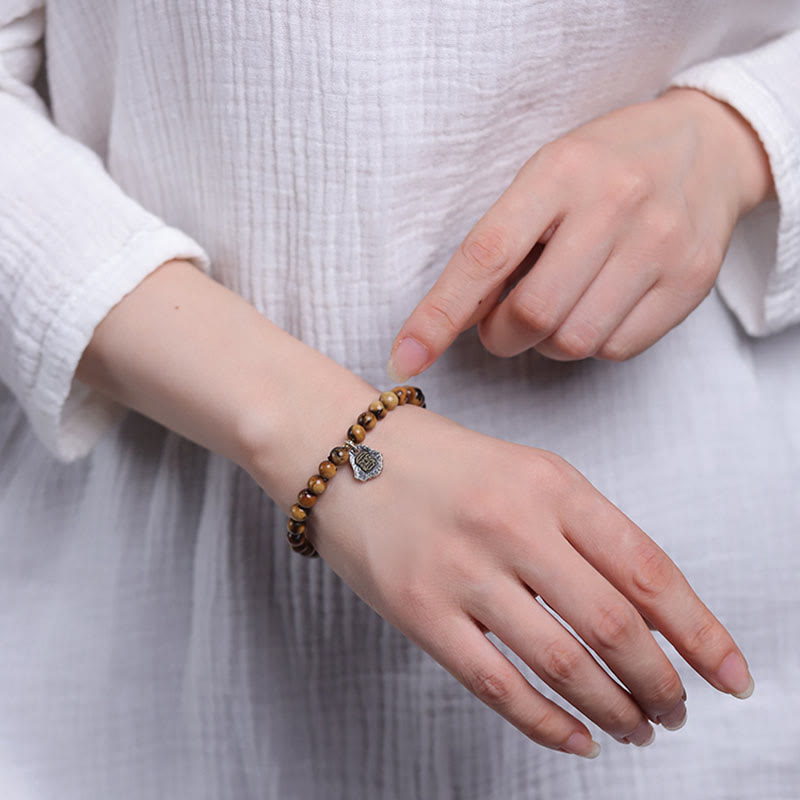 Buddha Stones 925 Sterling Silver Natural Golden Sea Willow Zakiram Dea della Ricchezza Fortuna Fu Carattere Braccialetto di Successo - image 1