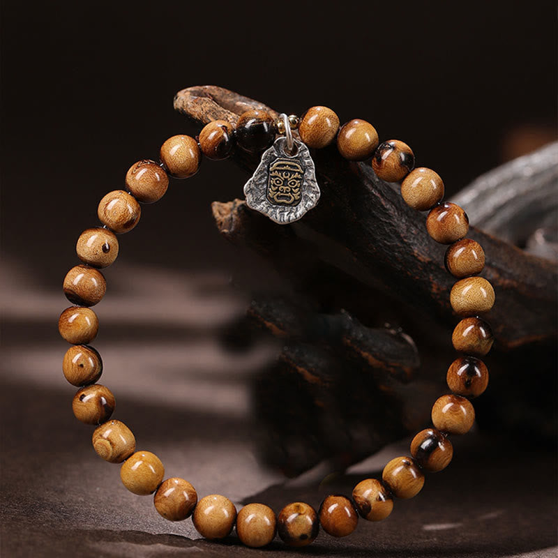 Buddha Stones 925 Sterling Silver Natural Golden Sea Willow Zakiram Dea della Ricchezza Fortuna Fu Carattere Braccialetto di Successo - image 2