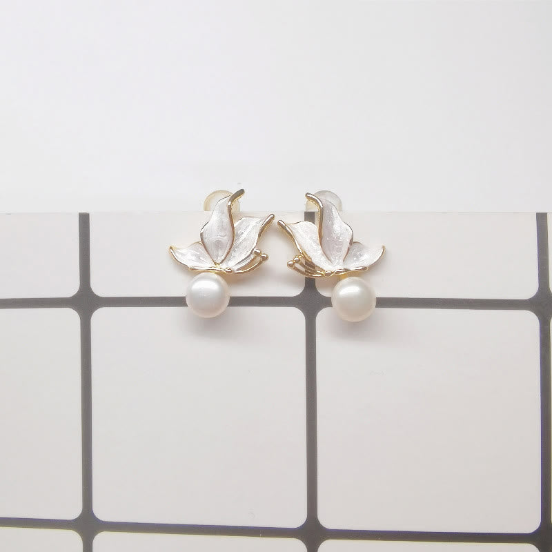 Orecchini a bottone con perle di perle naturali placcate in oro e argento sterling 925 con pietre Buddha Stones , farfalla e saggezza