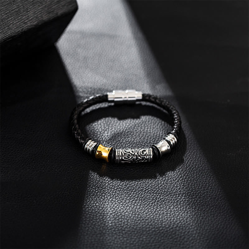 Bracciale in pelle con fibbia in acciaio inossidabile con design floreale della dinastia Tang Buddha Stones