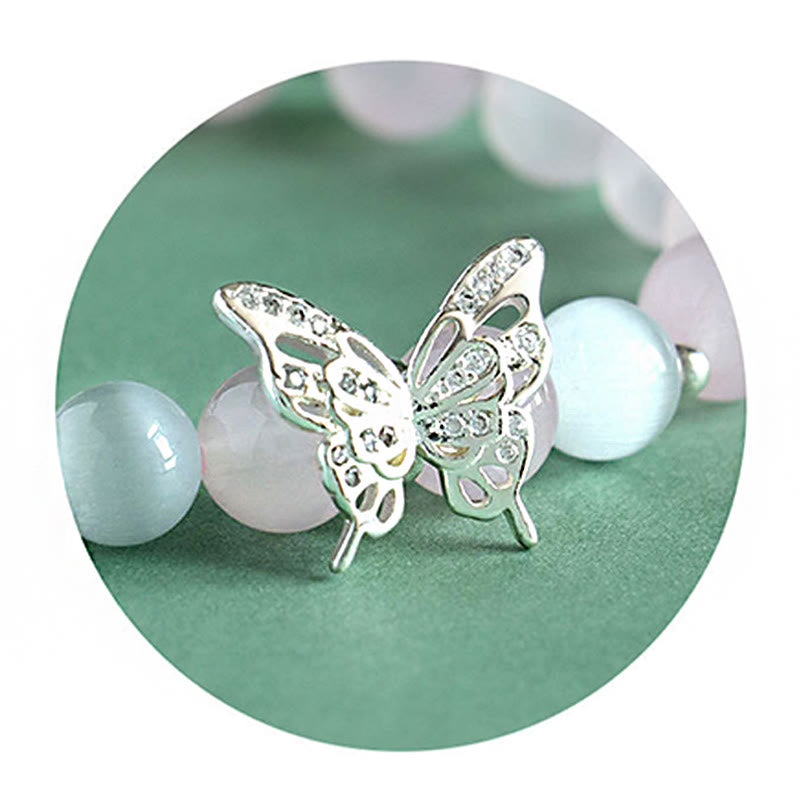 Braccialetto energetico a farfalla in calcedonio blu, cristallo rosa e calcedonio viola Buddha Stones